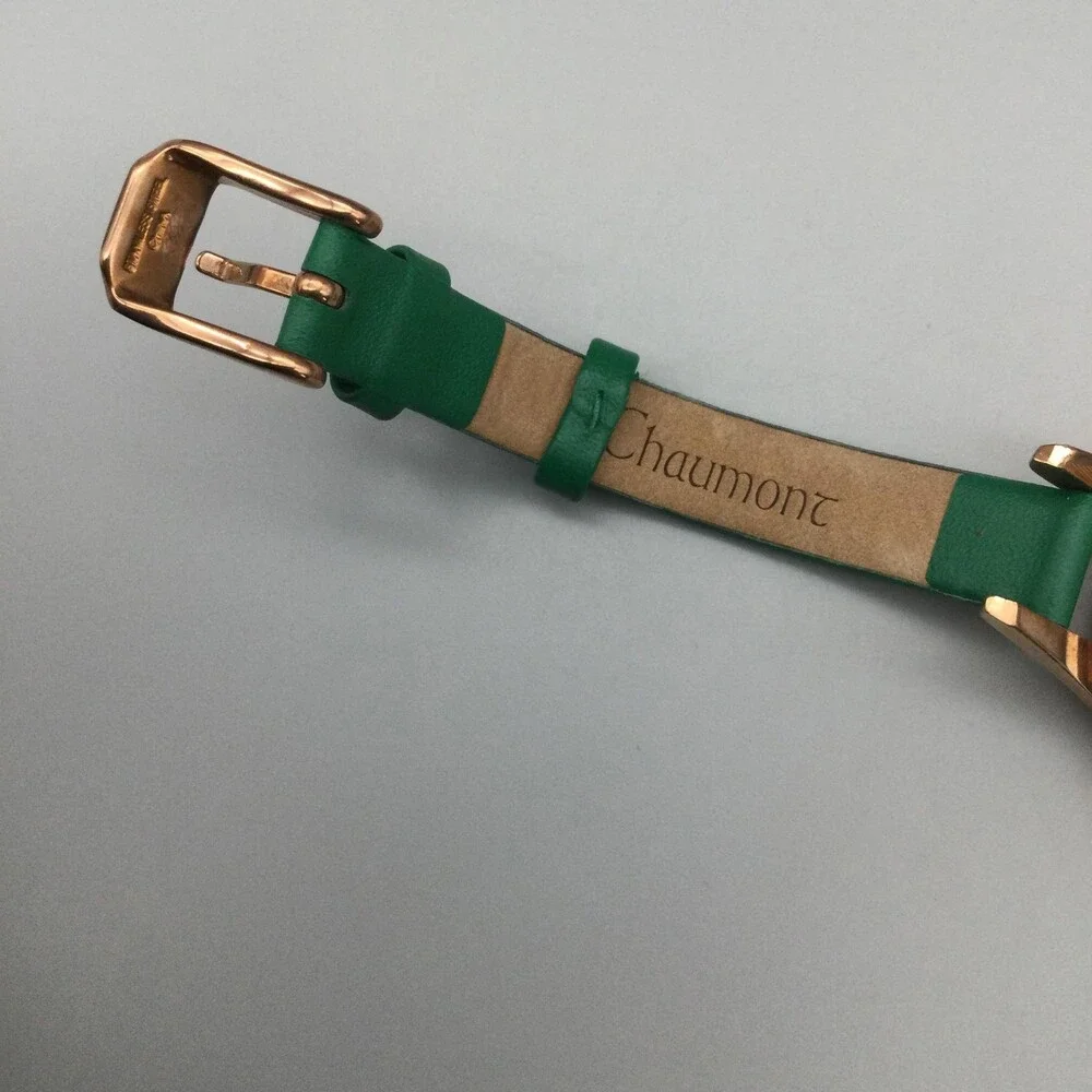 Chaumont Womens Watch 36mm Green Dial Crystal Bezel Dress Leather New Battery
